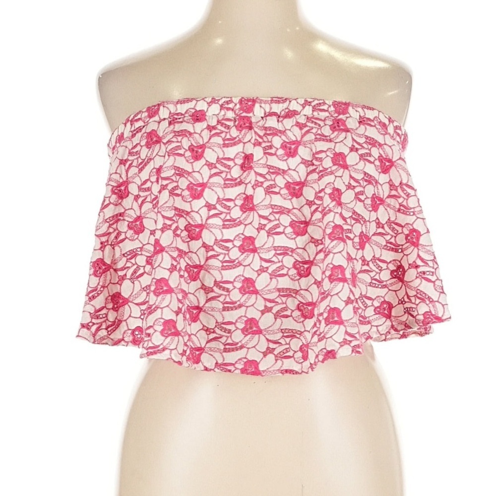 Anthropologie Porridge Pink Floral Embroidered Strapless Crop Top NEW Women’s 1X - Picture 2 of 10
